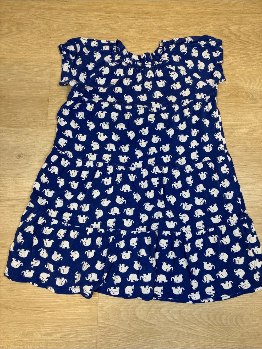 Green Cotton Garnet Hill Girls' Navy Blue Elephant Print Tiered Dress